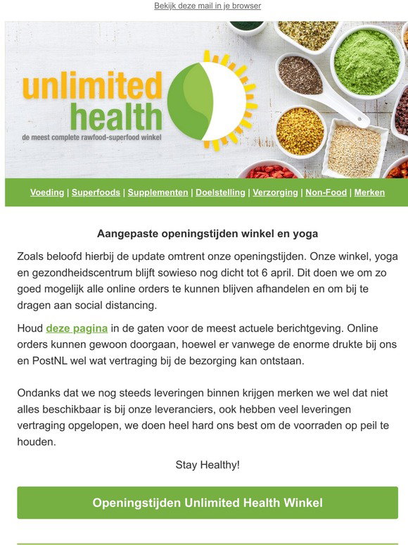 Lunch triatlon vermoeidheid Unlimitedhealth.nl: Update: Unlimited Health fysieke winkel tijdelijk  gesloten | Milled
