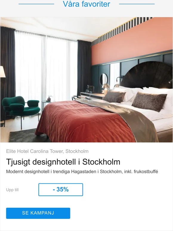 Modernt designhotell i trendiga Hagastaden i Stockholm, inkl. frukostbuffé