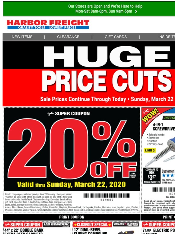 Harbor Freight Last Day of Huge Price Cuts We’re Open, InStock, and