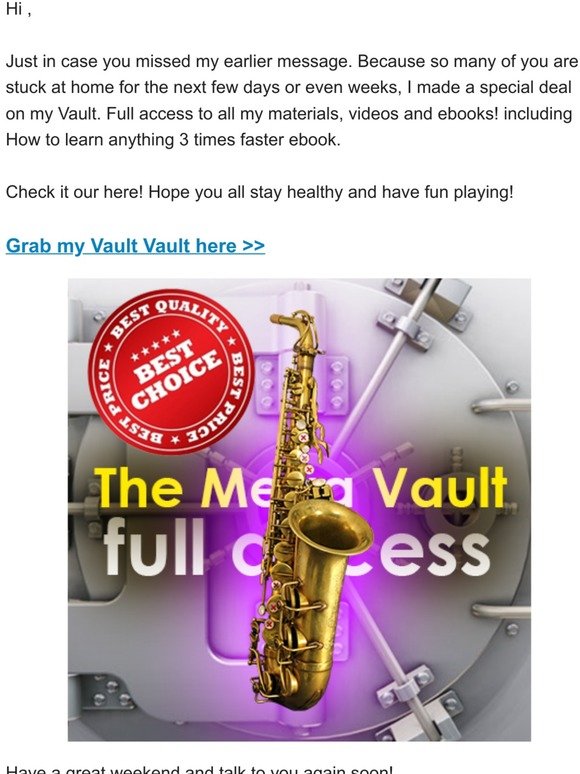 Play saxophone for HOPE!, my saxophone Vault isolation deal (Full access to all my videos and materials)