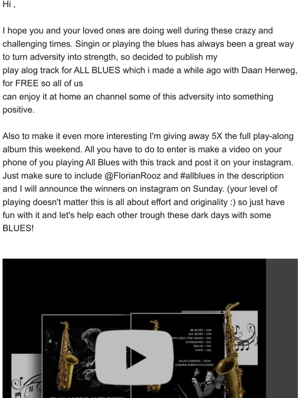 Enjoy my ALL BLUES play along track for FREE (live piano duet for saxophone)