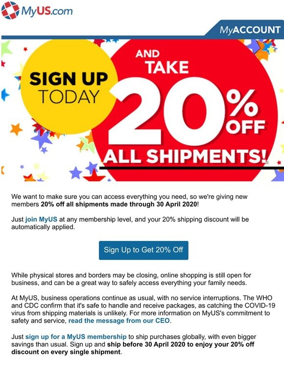 For You: Join MyUS and get 20% off all Shipments
