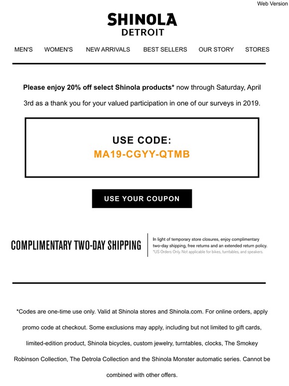 Shinola Detroit Last Chance To Use Your 20 Off Code Milled