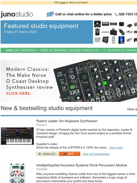 Juno Source Still Shipping Modern Classics Make Noise 0 Coast Desktop Synthesiser Reviewed More Equipment News Milled