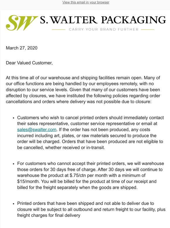Updates to our Return Policy in light of COVID-19