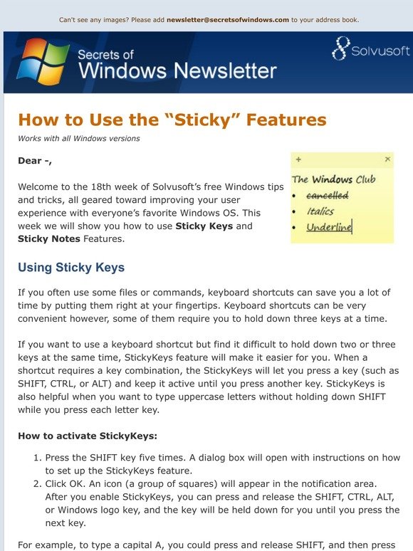 How to Use the Sticky Features