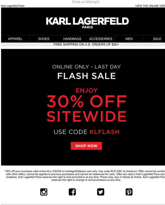 Lagerfeld Paris: LAST DAY for FLASH SALE: Extra 30% Off SITEWIDE | Milled