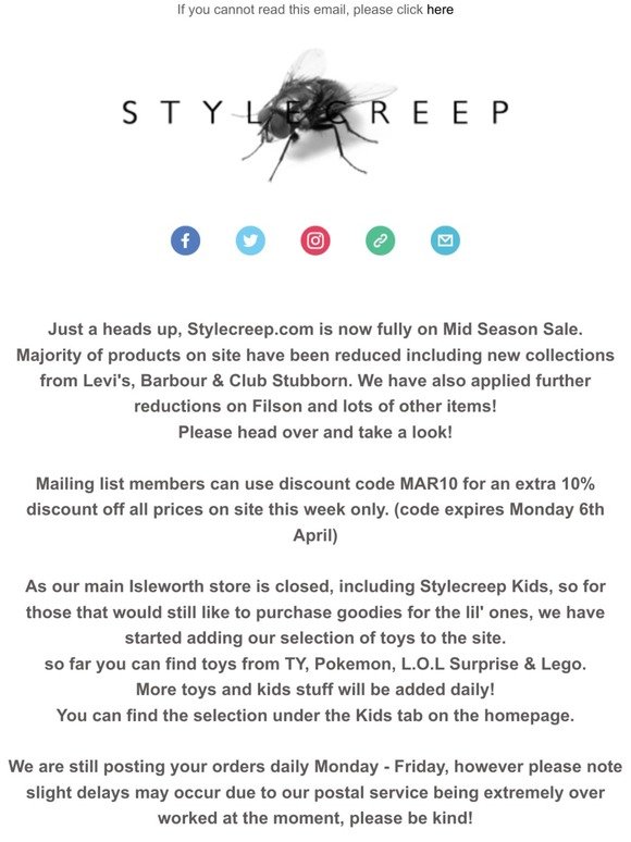 Mid Season Sale, Extra 10% off & Stylecreep Kids @Stylecreep