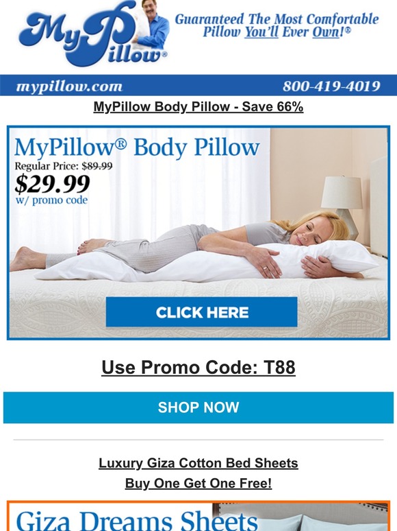 my pillow body pillow promo code