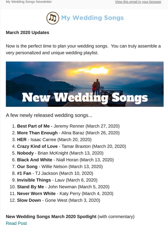 2020 wedding outlet songs