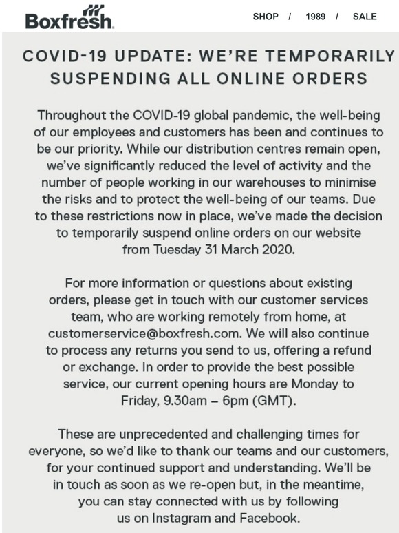 A message from Boxfresh