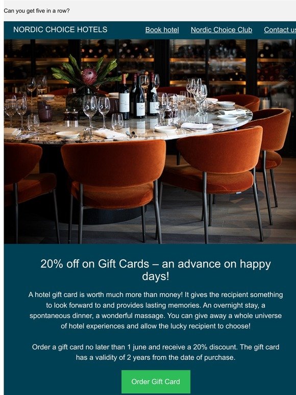 20% off on Gift Cards – an advance on happy days!