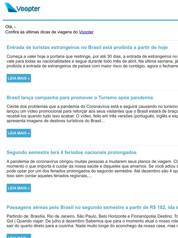 Entrada de turistas estrangeiros no Brasil está proibida a partir de hoje