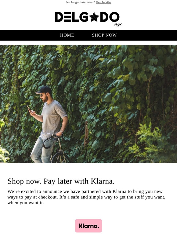 Shop now. Pay later with Klarna.