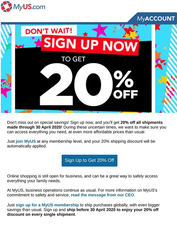 Don't Miss Out: You get 20% off all Shipments