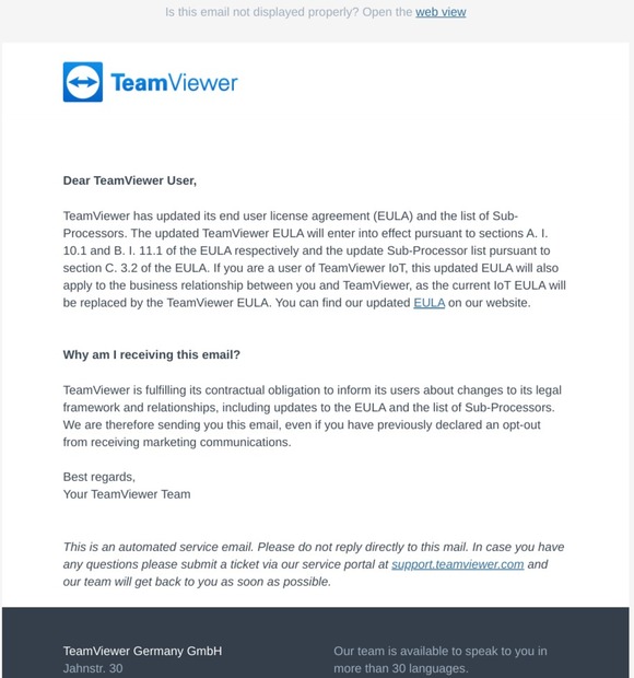 TeamViewer EMEA & APAC Update of the TeamViewer EULAs and list of Sub