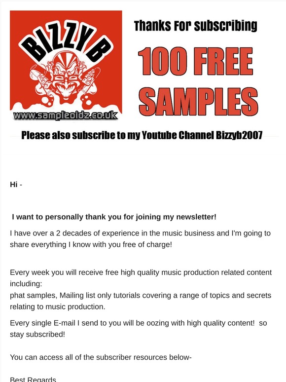 Thanks For Subscribing Here is your 100 Free samples