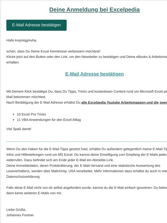 Deine Excelpedia-Anmeldung