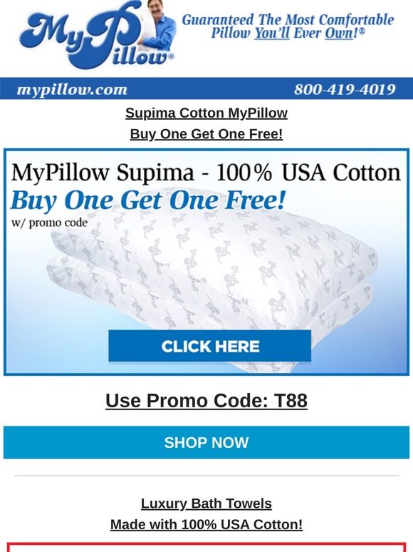 MyPillow USA Supima Cotton, The Finest American Grown Cotton Milled