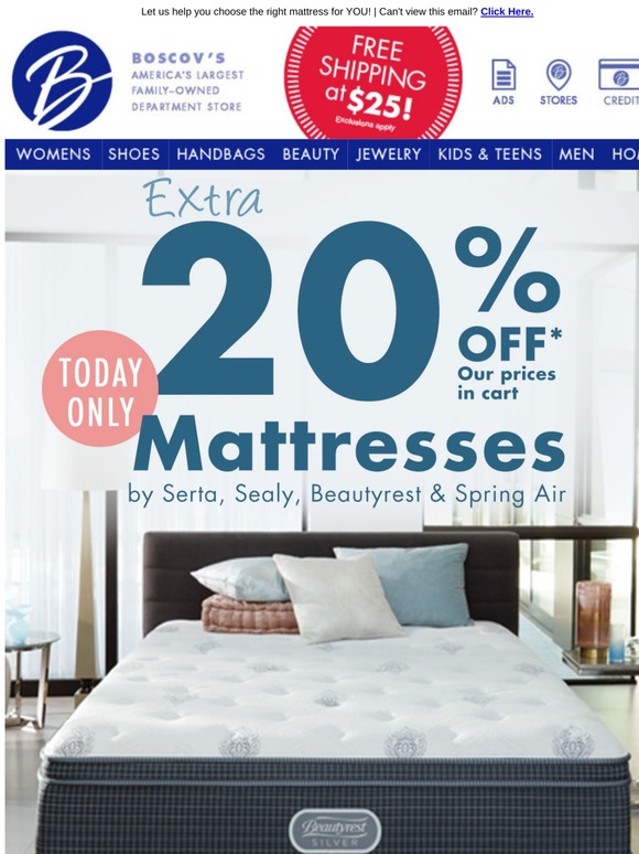 Boscov's TODAY ONLY Extra 20 Off Brand Name Mattresses Milled