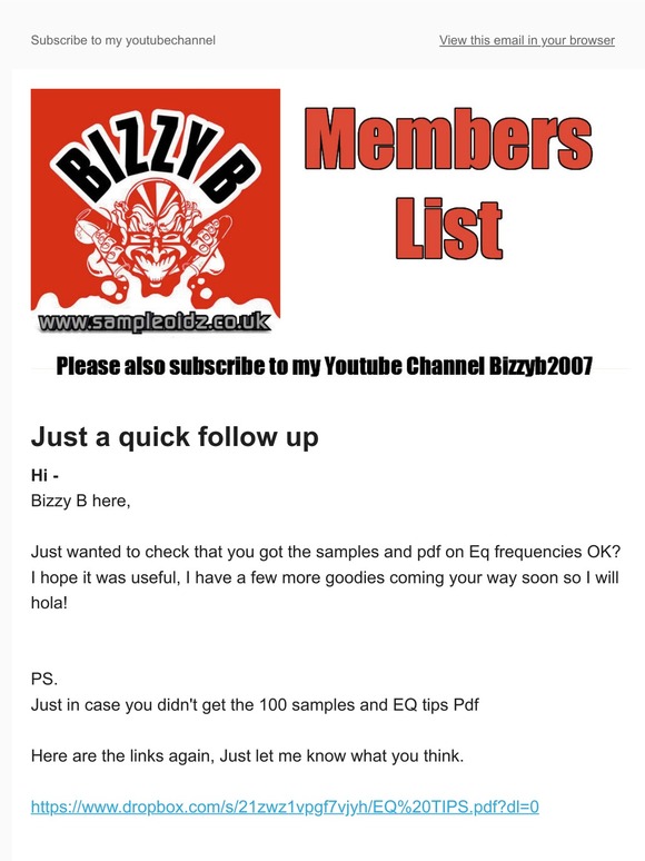 Follow up from Bizzy B
