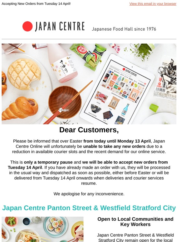 Japancentre Com We Are Closed Temporarily Over Easter Milled