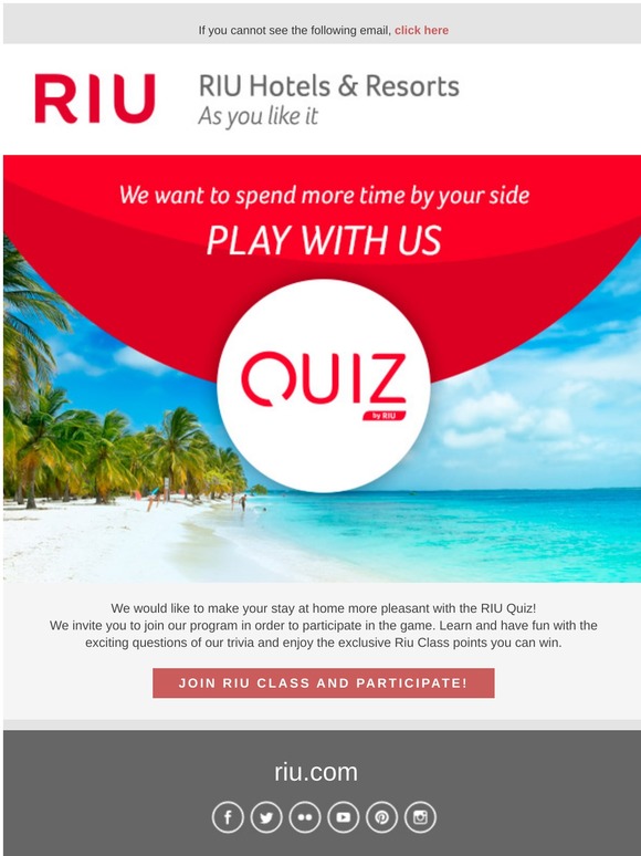 Riu Hotels & resorts The RIU QUIZ is here! Participate now! Milled