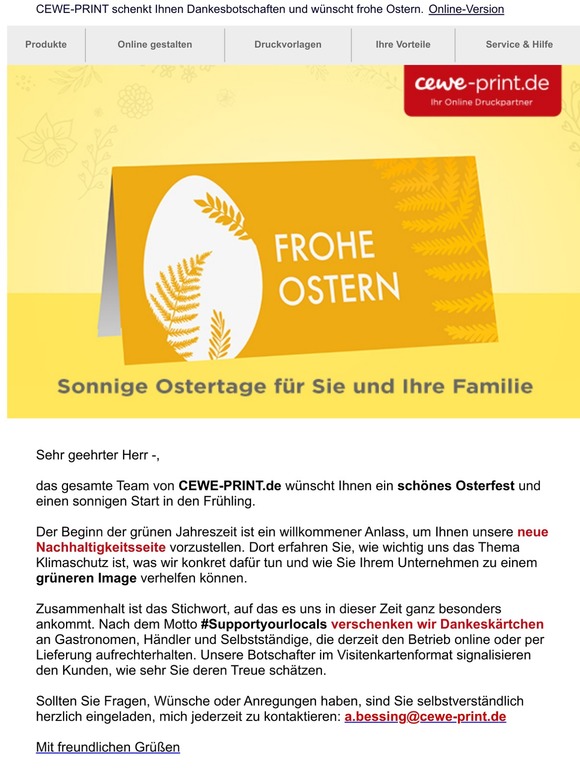 Kostenfreie Dankeskarten für Ihre Kunden, Herr -