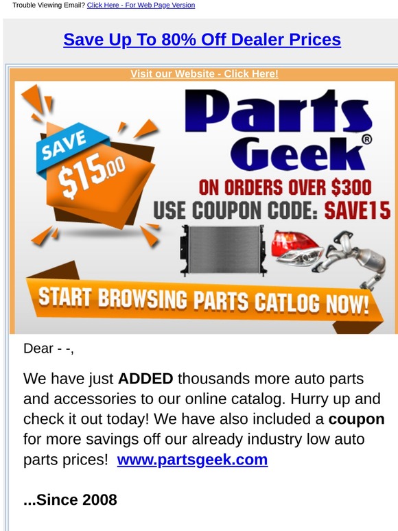 PartsGeek.com: New Catalog Update + $15.00 Coupon Code | Milled