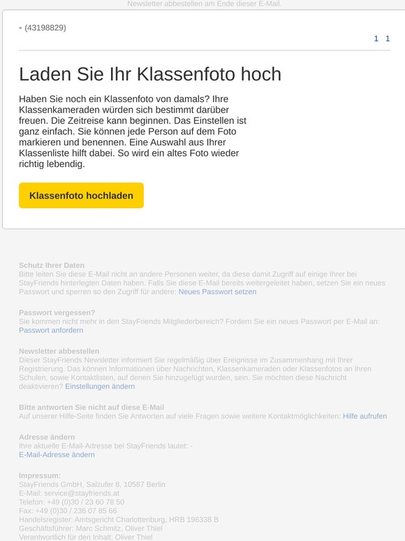 Email und vergessen stayfriends passwort Stayfriends: Email