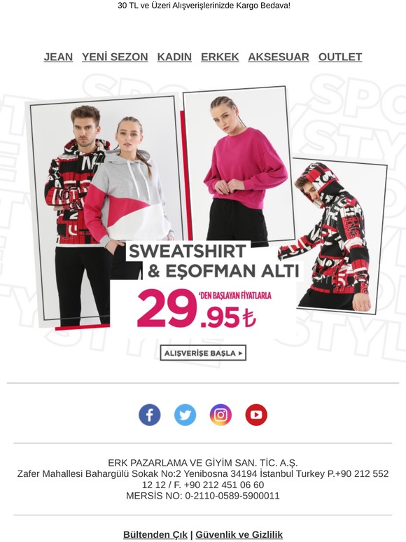 Sweatshirt & Eşofman Altı👉 29.95 TL' den başlayan fiyatlarla!