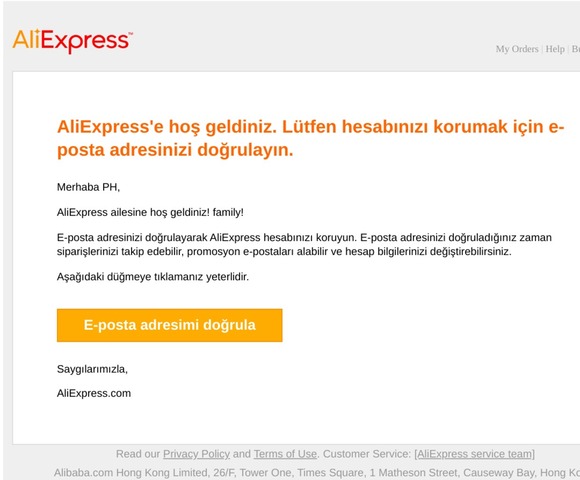 AliExpress'e hoş geldiniz. Lütfen hesabınızı korumak için e-posta adresinizi doğrulayın.