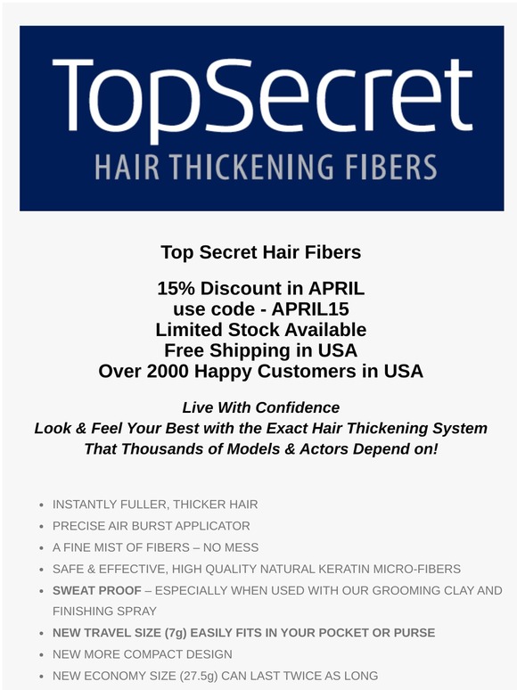 Top Secret Hair Thickening Fibers 15 % Discount