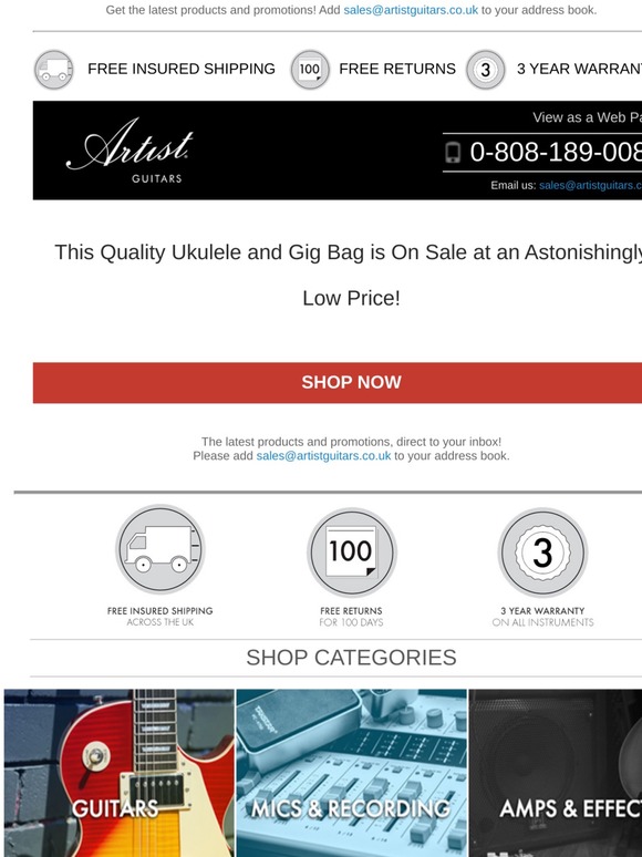 🎸Artist Guitars Ukulele Sale!