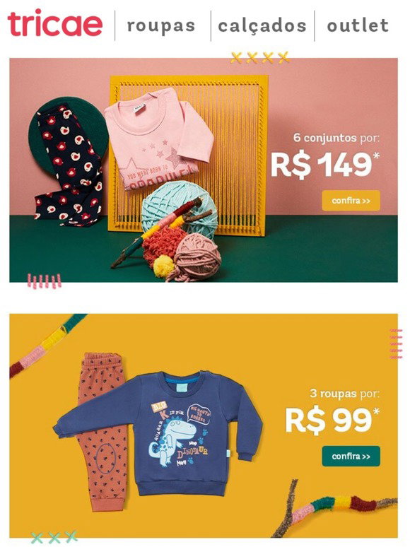 Tricae BR: Sábado com conjuntinhos novos! Leve 6 conjuntos por R$149*! |  Milled