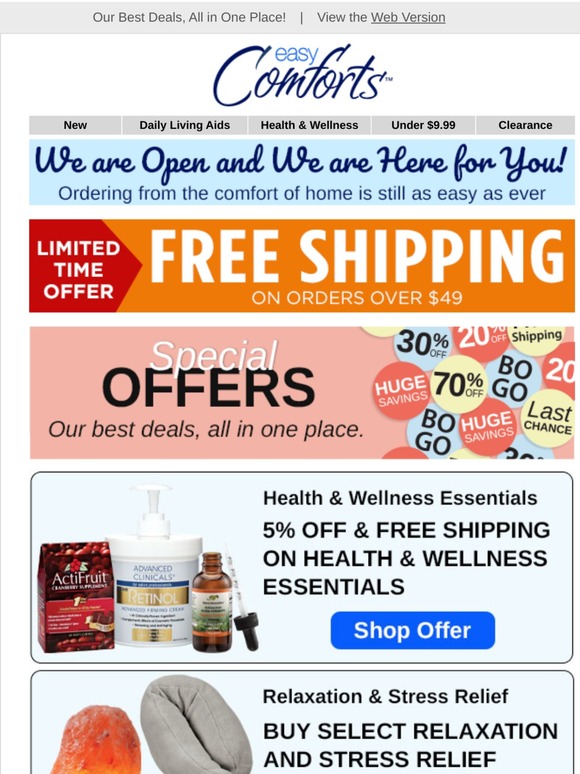 Easy Comforts Special Offers + FREE Shipping... Milled