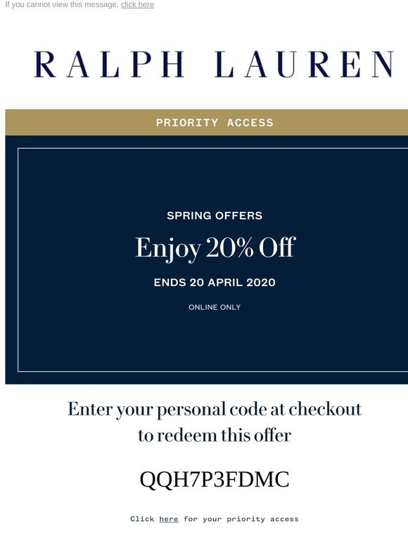 Priority Access | 20% Off Spring Offers