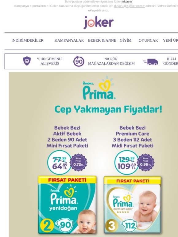 Seçili Prima Bebek Bezleri ve Islak Mendillerde Özel Fiyatlar!