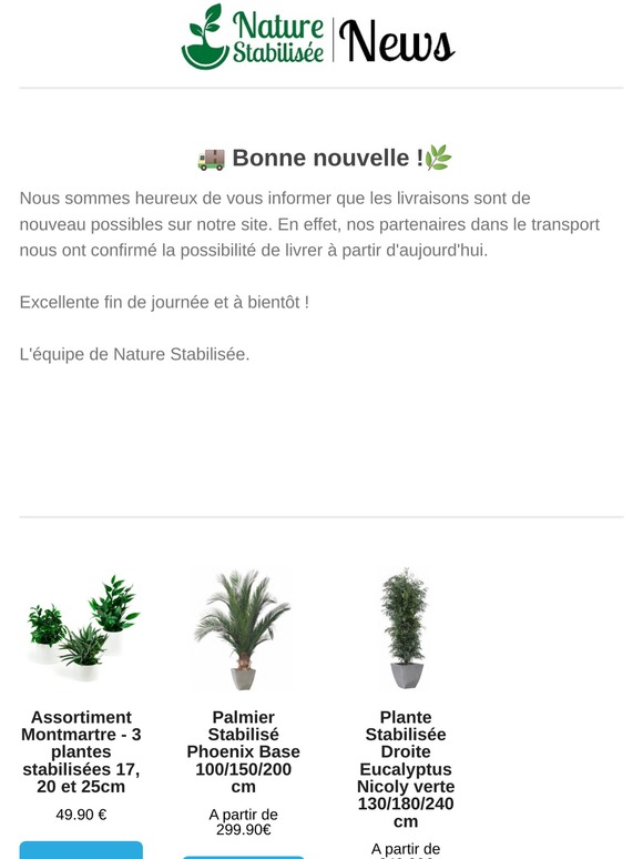 Livraison de nouveau possible - Nature Stabilisée