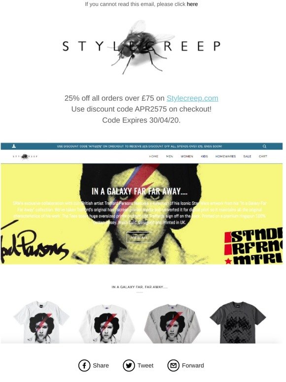25% off orders over £75 @Stylecreep