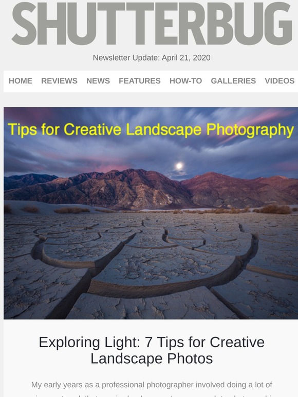 Shutterbug Newsletter: 5 Portrait Lighting Tricks, 7 Tips for Creative Landscape Photos, SECRET to Dramatic Landscapes, & more..