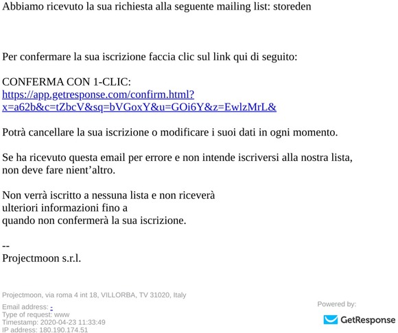 Cortesemente confermi la sua iscrizione a "storeden"