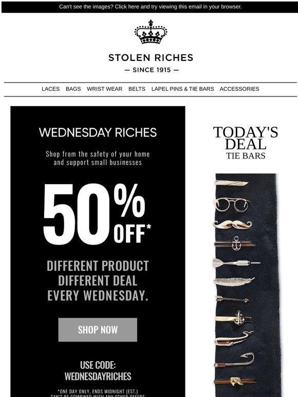 Wednesday Flash Sale - 50% Off Tie Bars