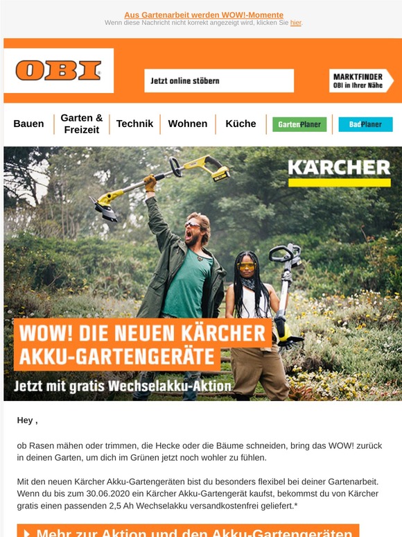 OBI Gratis AkkuAktion bei neuen Kärcher AkkuGartengeräten Milled