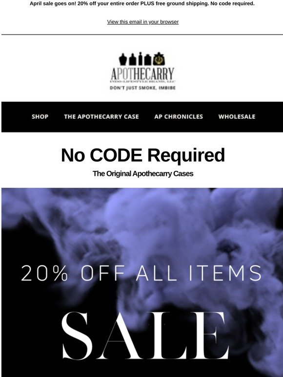 4/20 has passed but 20% off site + free ship through April goes on