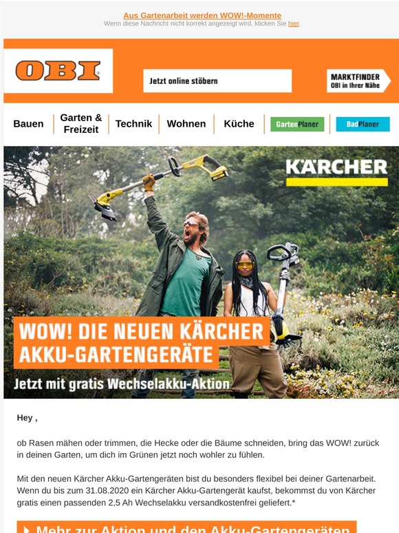 OBI Gratis AkkuAktion bei neuen Kärcher AkkuGartengeräten Milled