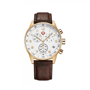 Gold Chronograph: White Face and Leather Strap