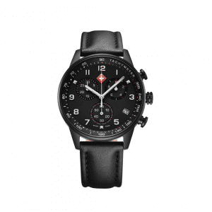 Black Chronograph: Black Face and Leather Strap
