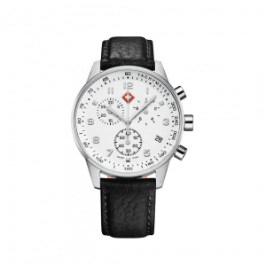 Steel Chronograph: White Face and Leather Strap