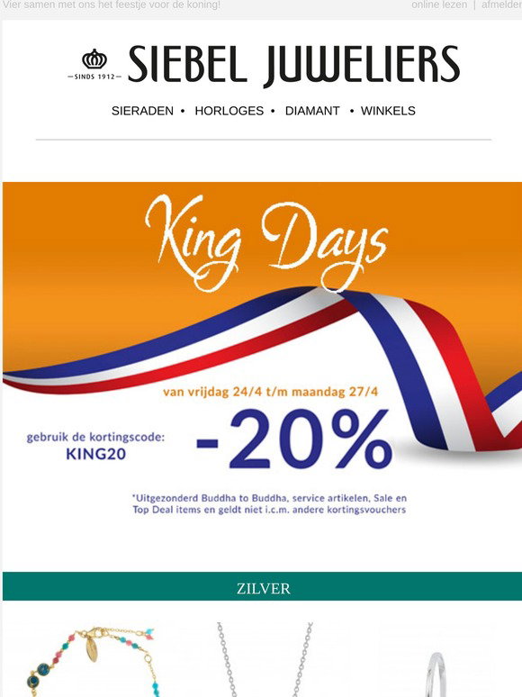 siebel juweliers NL: King Days - 20% korting op bijna alles! | Milled